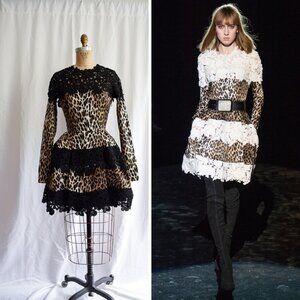 AW 2016 Emanuel Ungaro by Fausto Puglisi Silk Leopard and Black Lace Dress